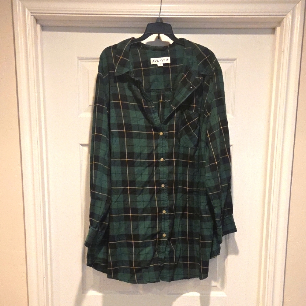 Ava & Viv Dark Green Plaid Shirt